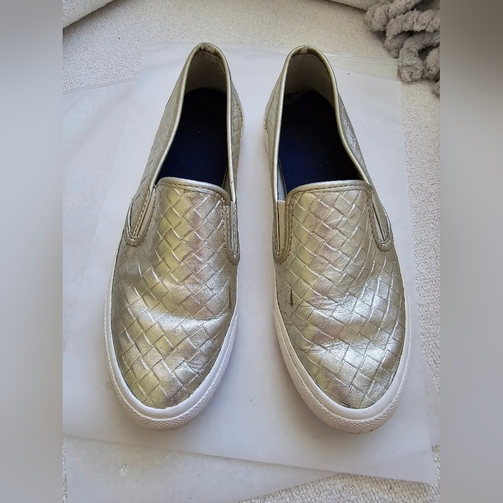 Sperry Top-Sider Seaside Embossed Slip On Shoes, Platinum, Size 7.5